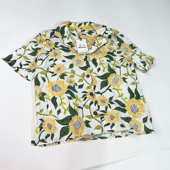 Barbour Tops - Barbour Top Womens 8 Yellow Floral Linen Blend Bloomfield Shirt NWT Button Down